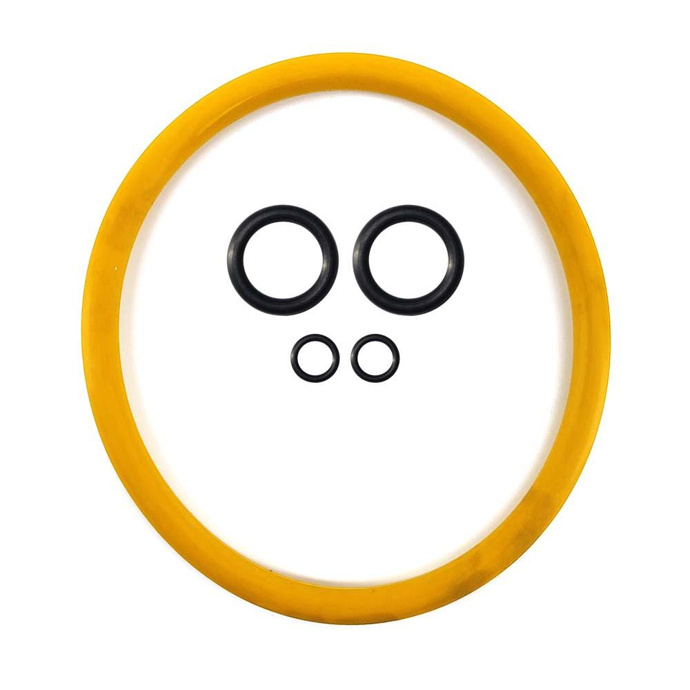 Gasket kit: large yellow outer ring with four black rubber O-rings of different sizes inside the circle